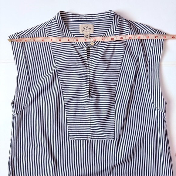 J.Crew Striped Cotton Popover Top Blue White MP Petite Summer VGUC - Picture 5 of 8